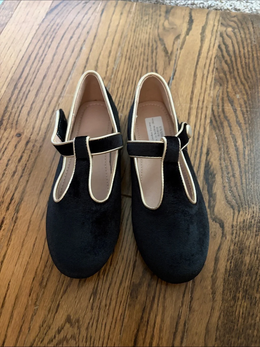 Black Mary Jane Flats with Gold Trim